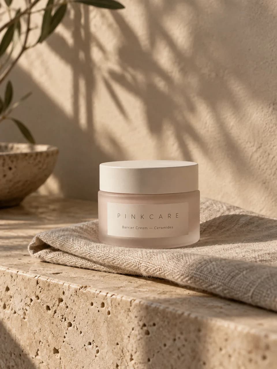 Barrier Cream jar on linen