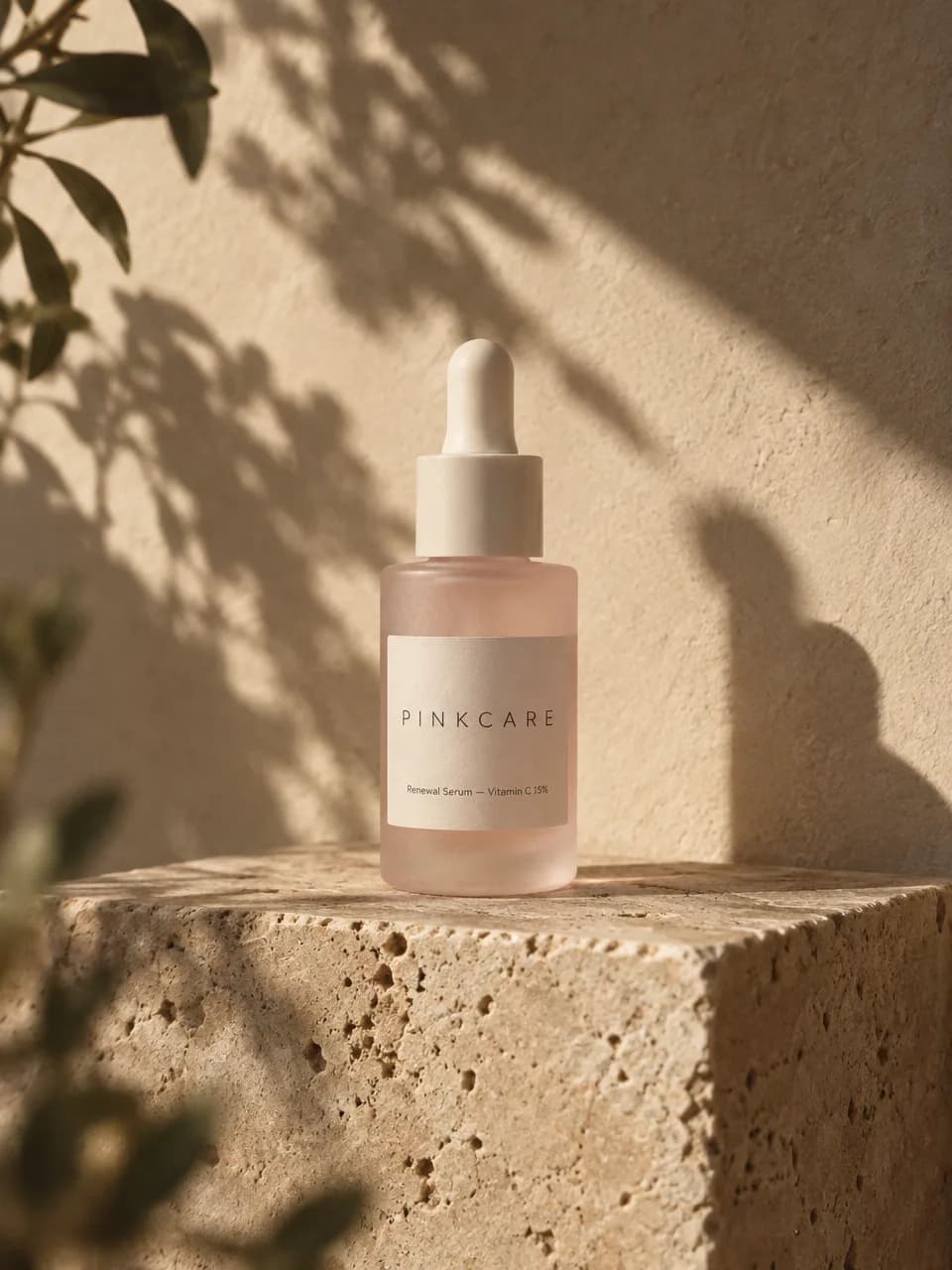 Renewal Serum dropper bottle on travertine